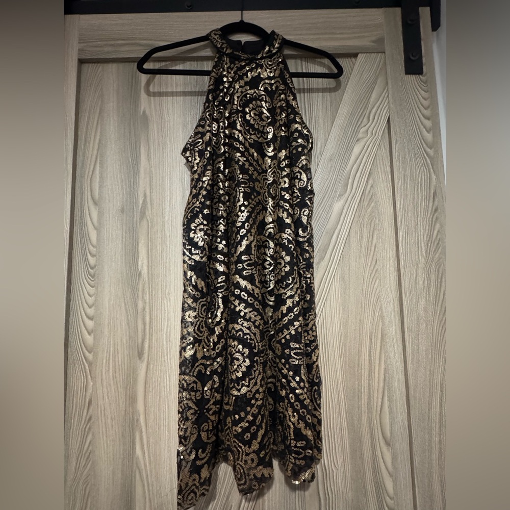 Alya One Shoulder Black and Gold Dress